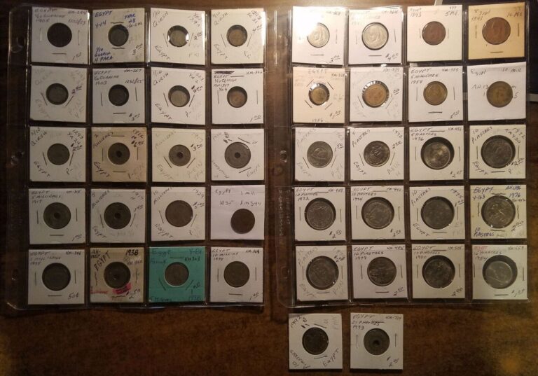 Read more about the article EGYPT COLLECTION 42 COINS QIRSH MILLIEMES PIASTRES 1900-1993 (MODERN ARE UNC-BU)