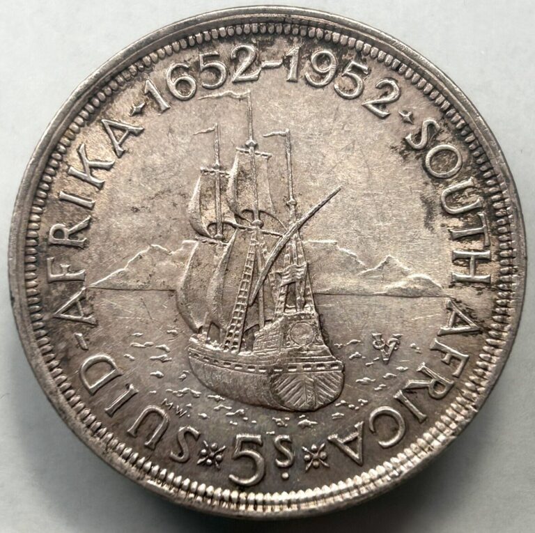 Read more about the article 1952 South Africa 5 Shilling Large XF+ Silver Coin KM 41