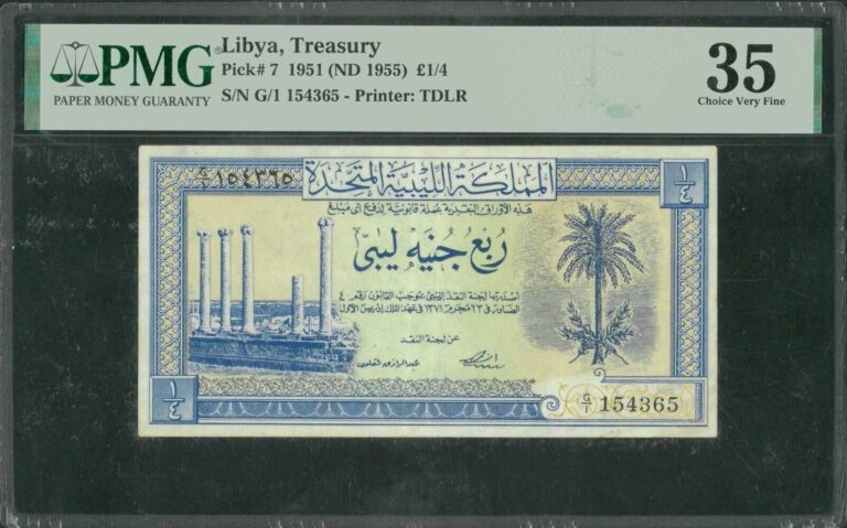 Read more about the article Libya 1951 (ND 1955) P-7 PMG Choice Very 35 1/4 Pound