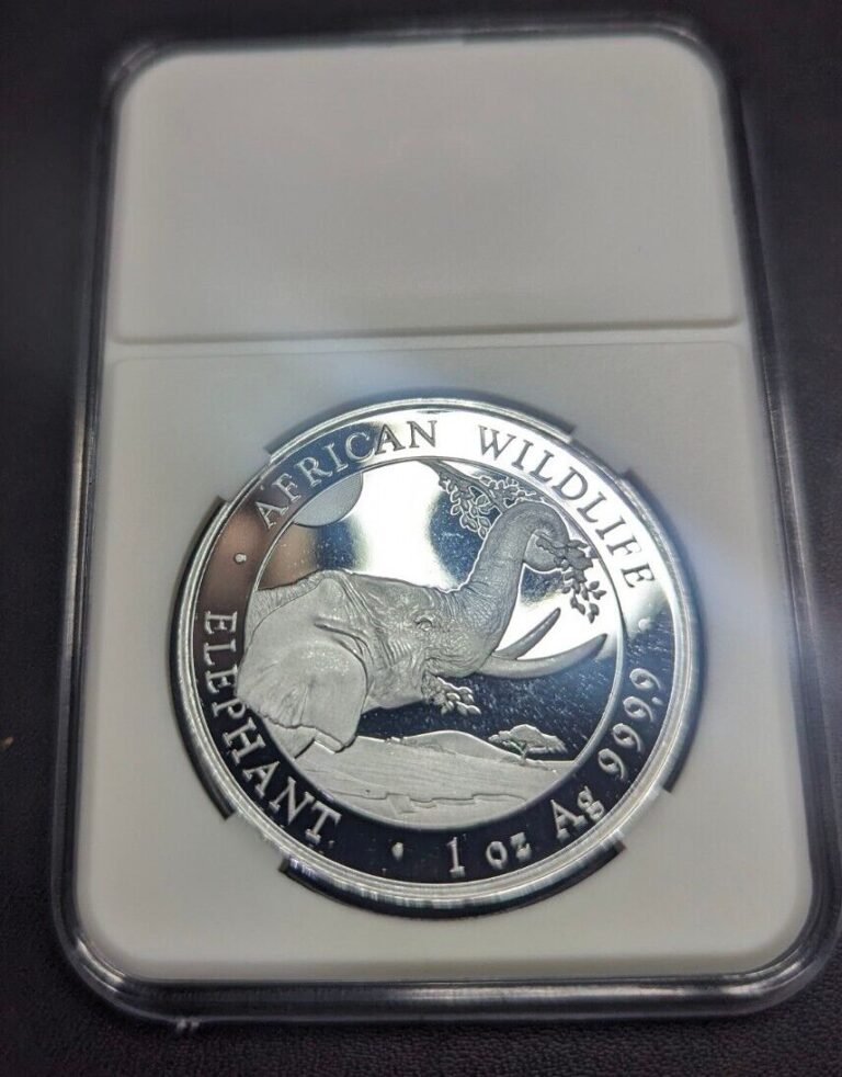 Read more about the article 2023 1 oz Somalia Silver Elephant Coin BU Comes With Holder Shown