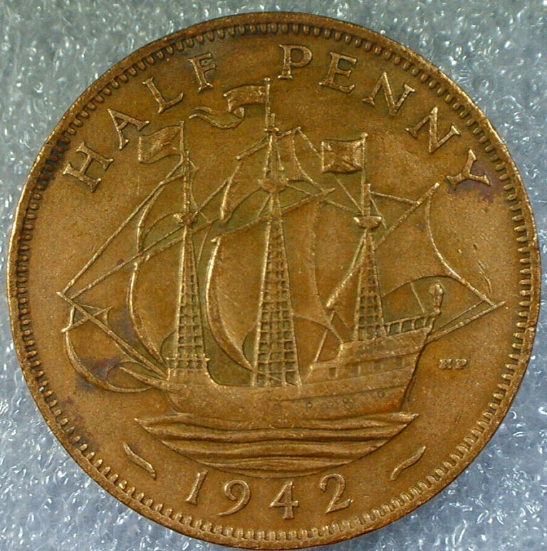 Read more about the article UNITED KINGDOM 1942 KING GEORGE “VI” HALF-PENNY-BRONZE COMPOSITION COIN-KM# 844