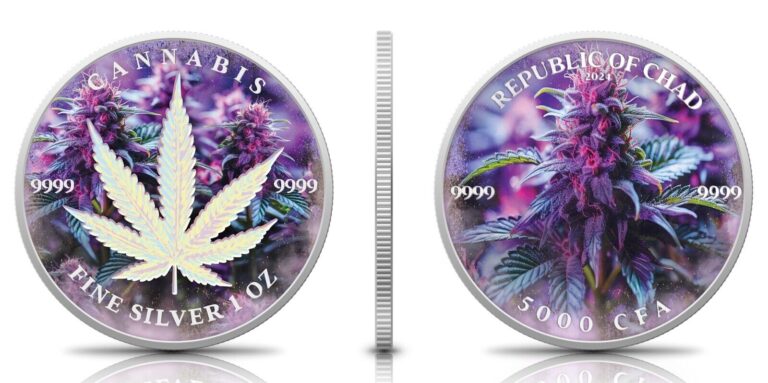 Read more about the article 2024 Chad Cannabis Purple Haze Edition Coin Colorized 1 oz .999 Silver