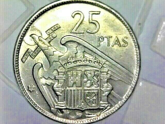 Read more about the article 1957 Spain 25 PTAS–copper/nickel Composition– KM# 787