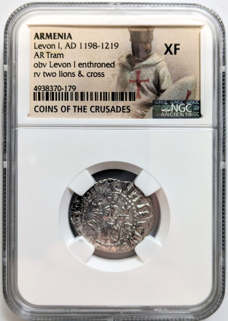 Read more about the article Levon I Armenia NGC XF Silver Tram Medieval Knights Templar Crusader Cross Coin