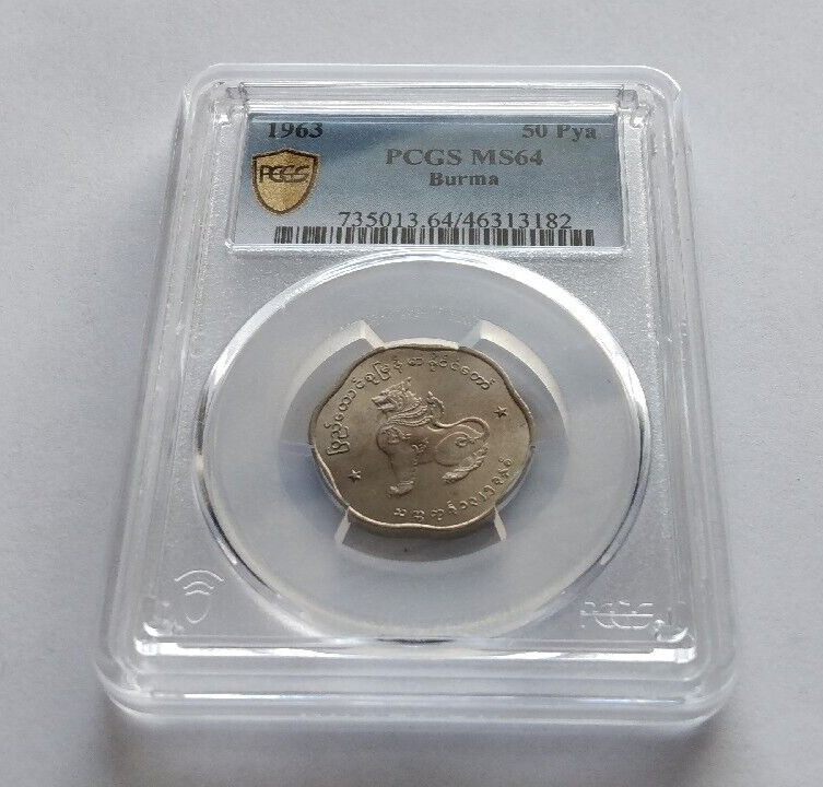 Read more about the article BURMA MYANMAR 1963 50 PYA UNC COIN GRADED PCGS MS64