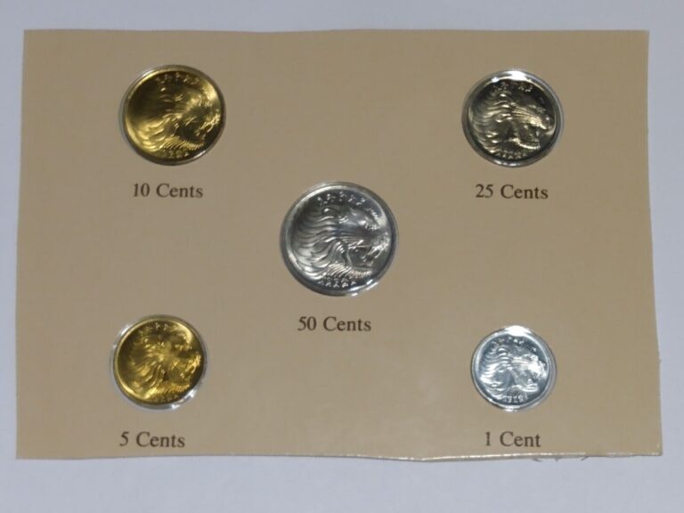 Read more about the article 1977 ETHIOPIA 1 CENT TO 50 CENTS (5 COINS) ROARING LION COPPER NICKEL