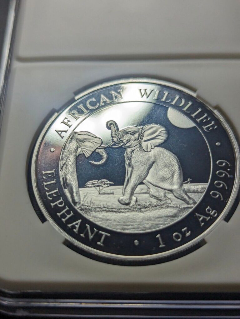 Read more about the article 2024 1 oz Somalia Silver Elephant Coin (BU) Comes With Holder Shown