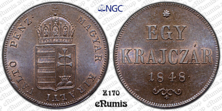 Read more about the article HUNGARY  1 Kreuzer  Egy Krajczar 1848  NGC MS 64 BN