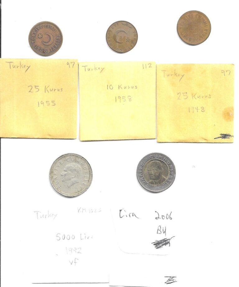 Read more about the article TURKEY COINS – LOT OF 5 DIFFERENT COINS. (CNS 4141)