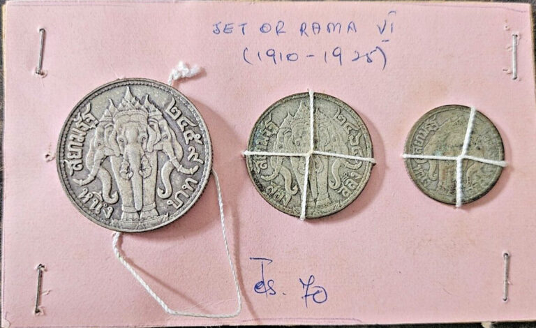 Read more about the article Thailand 1910 – 1925 Silver 1  1/2 and 1/4 Baht 3 Coin Elephant Set