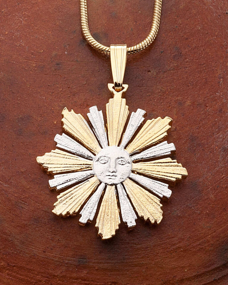 Read more about the article Sun Pendant and  Necklace Uruguay Coin Hand cut 7/8″ Diameter  ( # 594 )