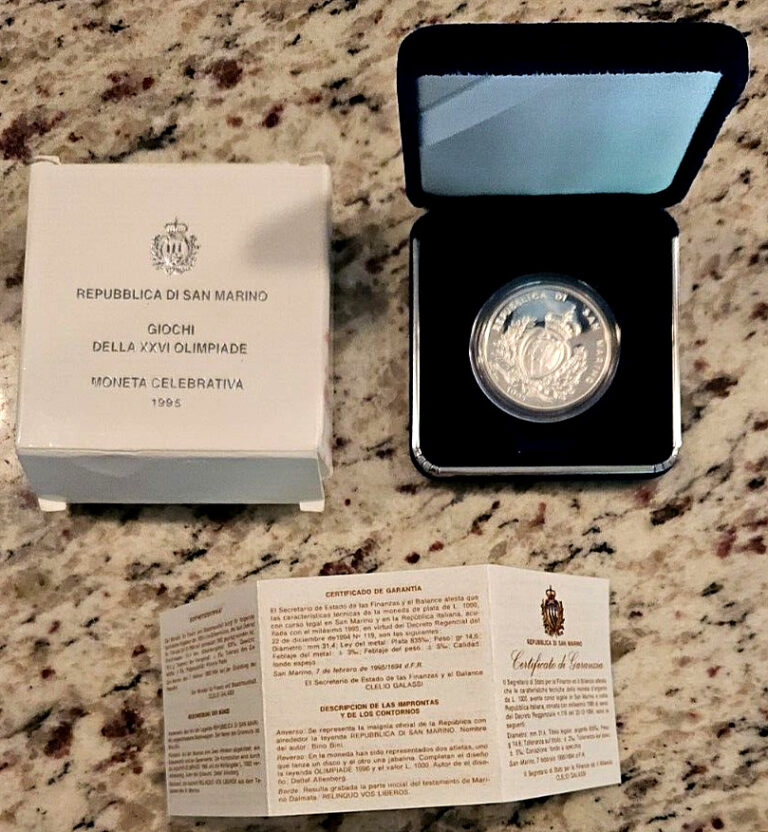 Read more about the article 1995 San Marino Coin Commemorative 1000 Livres Olimpiade Silver Proof OGP/COA BU