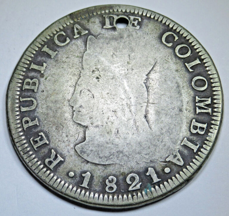 Read more about the article 1821 JF Holed “Scarce No BA” Bogota Colombia Silver 8 Reales Antique 1800’s Coin
