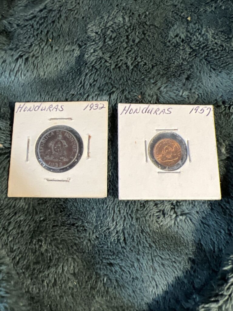 Read more about the article 1932 Honduras 5 CINCO CENTAVOS DE LEMPIRA  + 1957 1 Centavo AUC NICE COINS