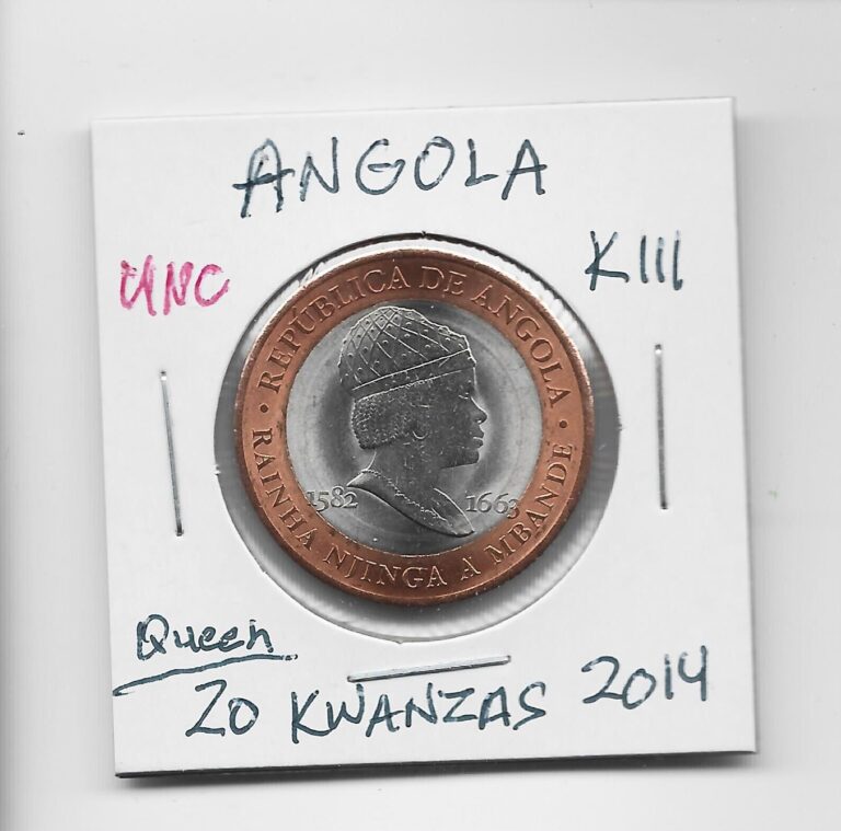 Read more about the article Angola 20 Kwanzas 2014 K111 Queen Mbande Bimetal Security Feature Moscow Mint