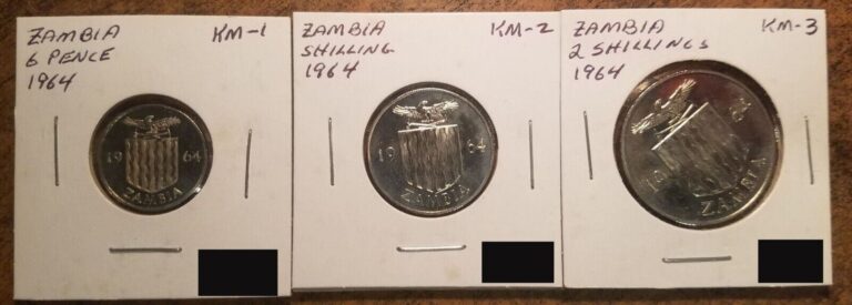 Read more about the article ZAMBIA LOT OF 3 PROOF COINS: 6 PENCE + 1 + 2 SHILLINGS 1964 (MINTAGE: 5 000)