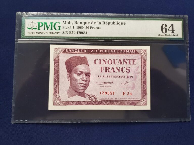 Read more about the article Mali 1960 50 Francs P1 PMG 64 EPQ GEM UNC. E54