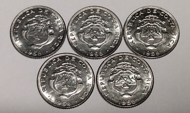 Read more about the article 1958 COSTA RICA 5 CENTIMOS (5 SMALL COINS) UNC STAINLESS STEEL
