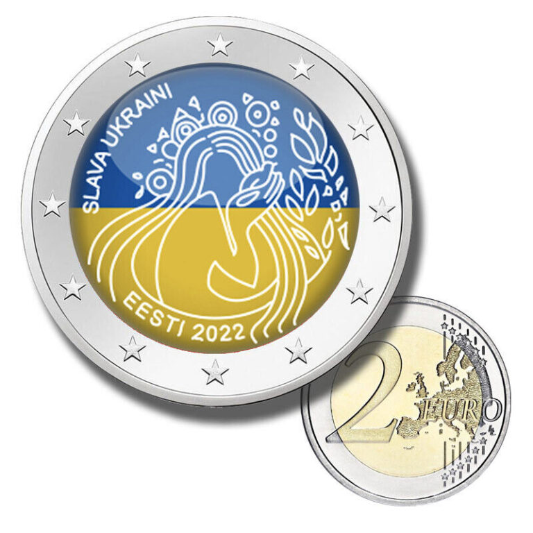 Read more about the article 2 Euro Coloured Coin 2022 Estonia Slava Ukraini – Glory to Ukraine Color