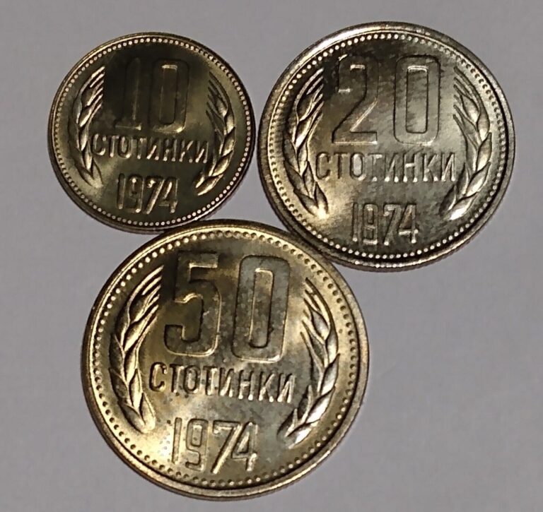 Read more about the article 1974 BULGARIA 10 20 and 50 STOTINKI NICKEL BRASS (3 COINS) fingerprints on 20 and 50