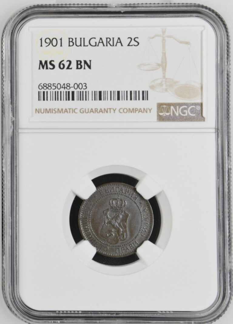 Read more about the article 1901 Bulgaria 2 Stotinki  Ferdinand I  KM# 23.1  NGC MS 62