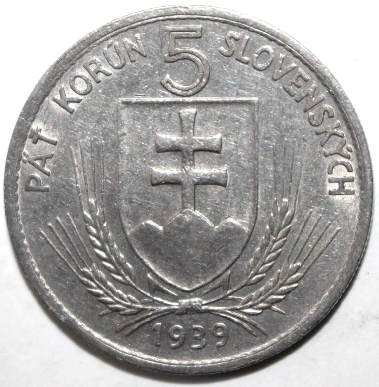 Read more about the article Slovakian Nazi Puppet State 5 Korun Coin 1939 KM# 2 Slovakia WWII Five