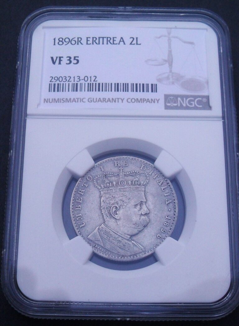 Read more about the article 1896 R Eritrea 2 Lire    NGC  VF 35   nice silver coin    #  1625   #49-6