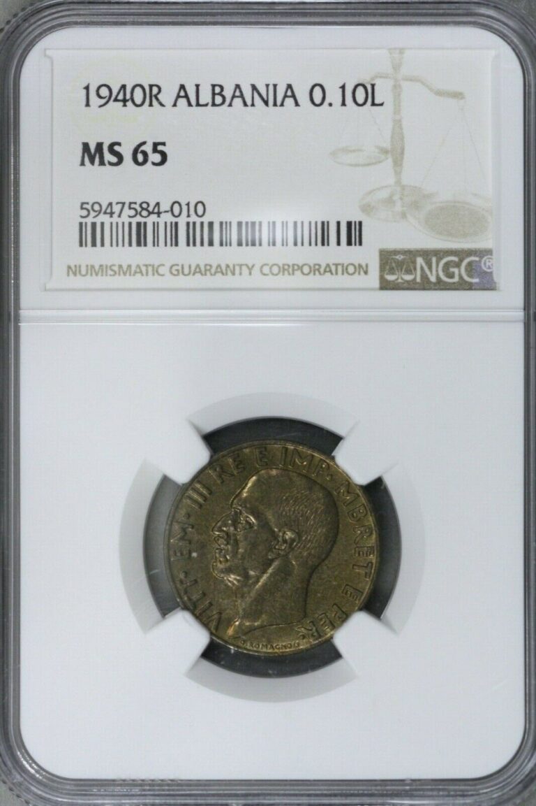 Read more about the article Albania 1940 R .10 L NGC MS 65 Top Pop 8/0 S585