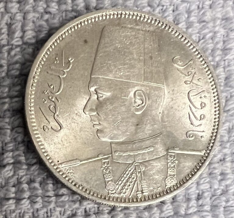 Read more about the article 1939 Egypt 5 Piastres  King Farouk  Silver Coin