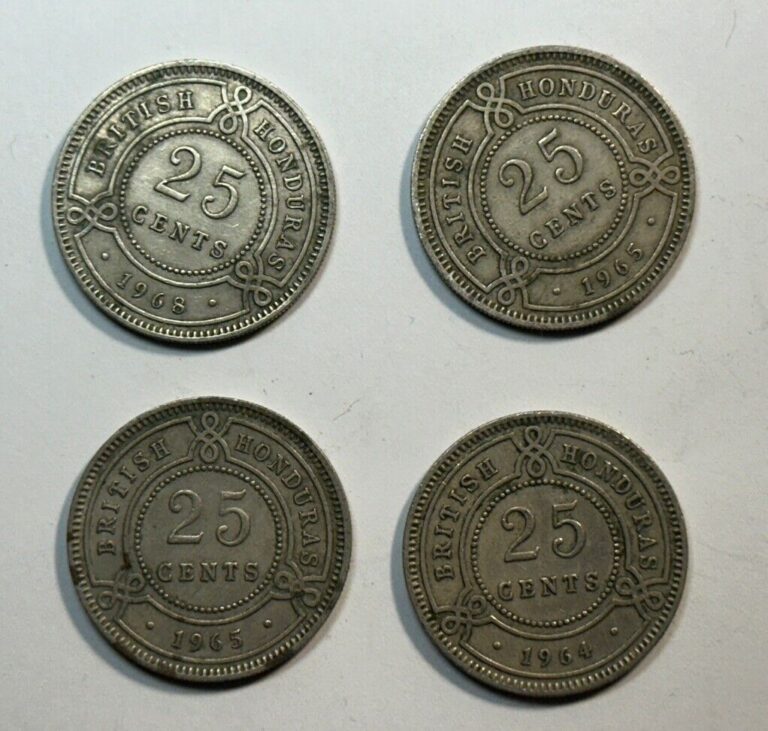 Read more about the article BRITISH HONDURAS BELIZE ELIZABETH II 1965 25 CENTS  LOT OF 4  1964  1965  1968