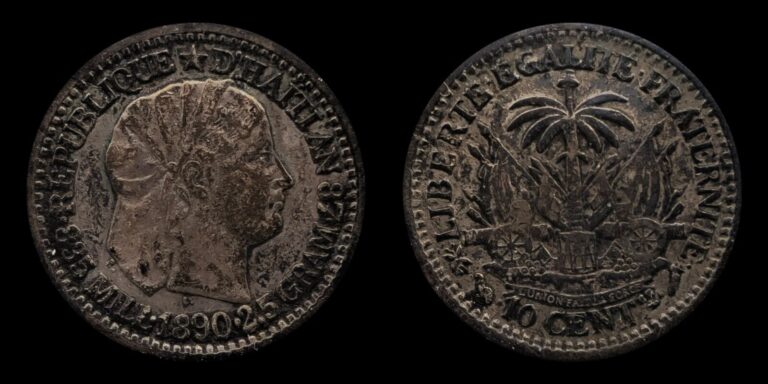 Read more about the article 1890 Haiti 10 Centimes Coin  .835 Silver  Bust facing right  Coat of Arms
