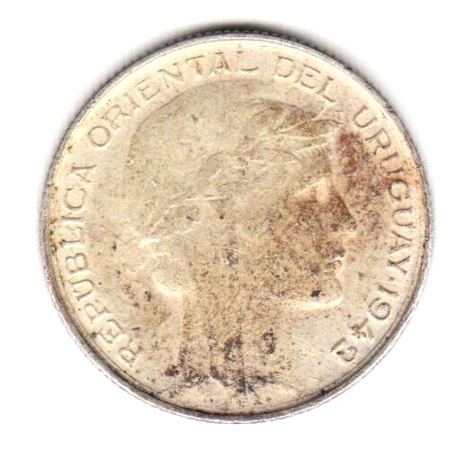 Read more about the article 1942 Uruguay 20 Centesimos.  Hard to Find WW2 Era Silver Coin.