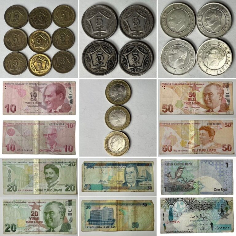 Read more about the article Circulated Lot of 36 Coins and 9 Foreign Banknotes World Paper Money Collectible