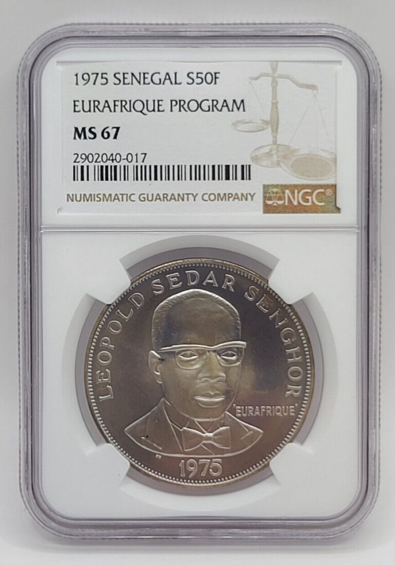 Read more about the article 1975 Senegal 50 Francs Silver Coin – Eurafrique Program – NGC MS67 – KM#5