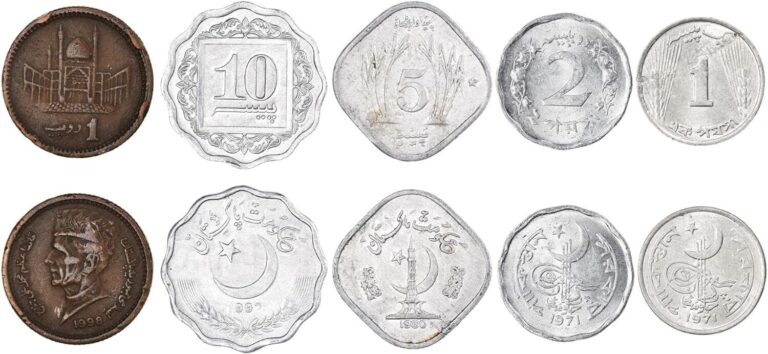 Read more about the article Islamic currency Coin Pakistan 5 coins mixed Since 1961  baisa  rupee Coin colle