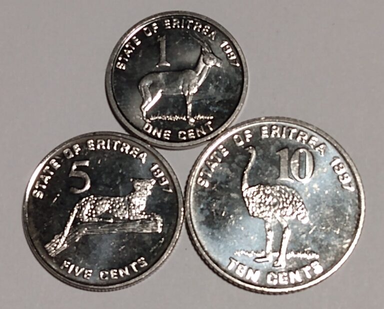 Read more about the article 1997 ERITREA 1 5 and 10 CENTS (3 COINS) NICKEL CLAD STEEL