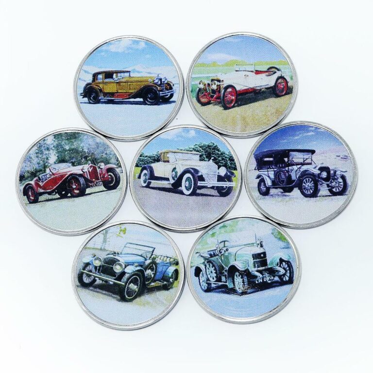 Read more about the article Somalia set of 7 coins Old Cars Vintage Car colorized souvenir set 2018