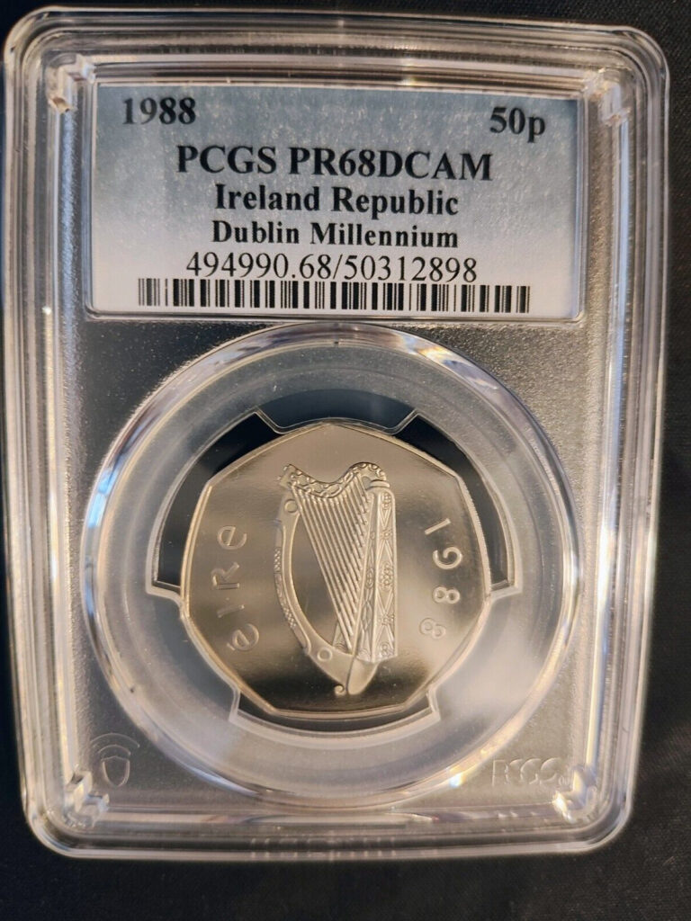 Read more about the article 1988 Ireland 50P Dublin Millennium Proof Irish 50 Pence – PCGS: PR 68 DCAM