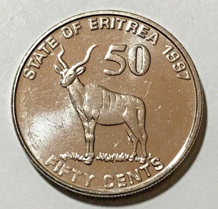 Read more about the article 1991 Eritrea Coin 50 cents Soldiers Greater Kudu Deer Animal African Wildlife