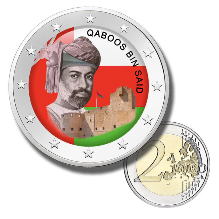 Read more about the article 2 Euro Coloured Coin Arab Leaders Oman Sultan Qaboos Uncirculated Color €2 Coin
