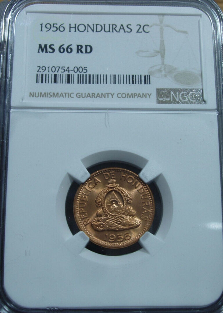 Read more about the article 1956 Honduras 2 Centavos.  NGC MS 66 RD