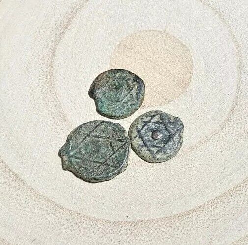 Read more about the article Lot Of 3 Morocco Cast Bronze Falus Coins Seal of Solomon Star Lot1
