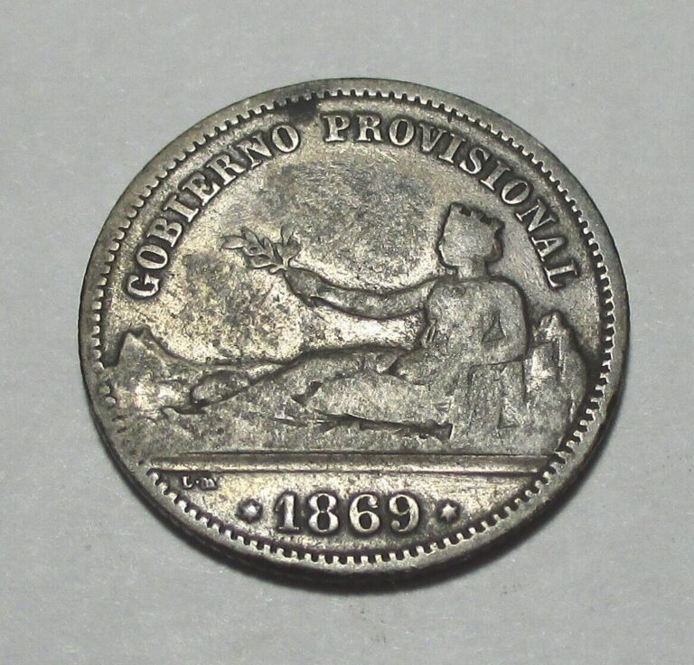 Read more about the article 1869 Spain Provisional Government Silver 1 Una Peseta .835 KM 652 5 grams Madrid