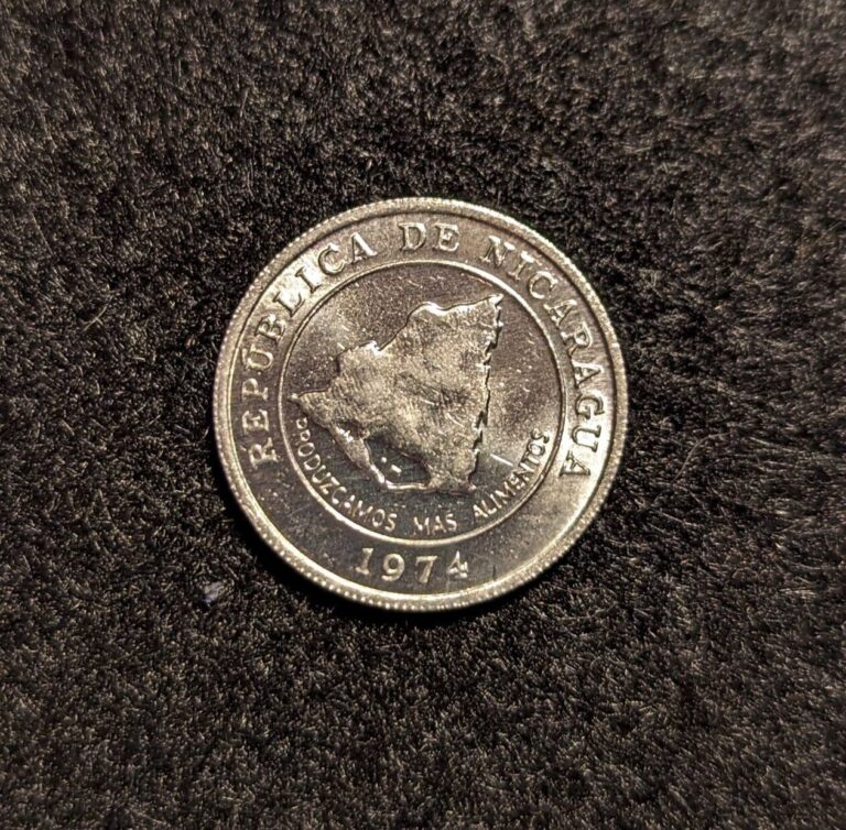 Read more about the article 1974 Nicaragua 10 Centavos  Aluminum  produce more food  national map