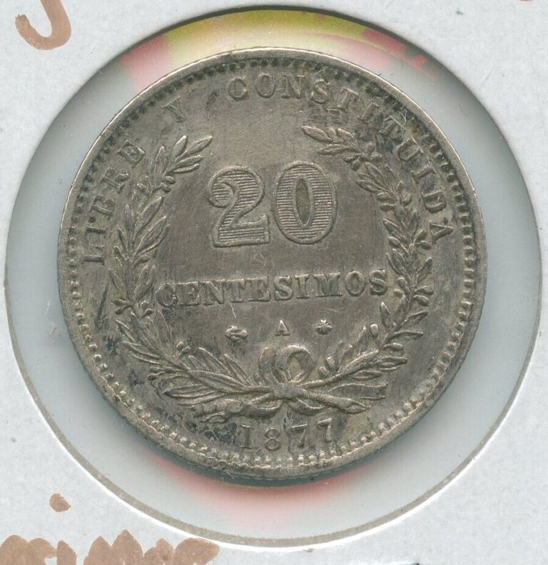 Read more about the article 1877 Uruguay Silver .900 20 Centesimos Coin – SR397