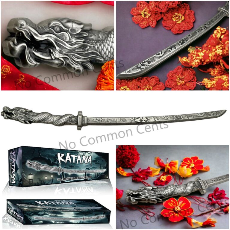 Read more about the article 2024 Chad Katana Sword Shaped Coin 2 oz Antiqued .999 Silver 8″ inches long