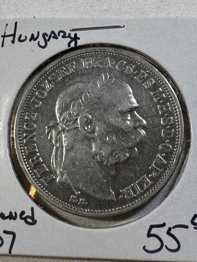 Read more about the article 1907 Hungary 5 Korona Large Silver Coin Cleaned Low Mintage