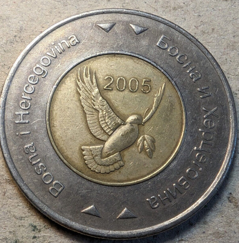 Read more about the article Bosnia and Herzegovina 5 konvertable marka 2006 bi-metallic coin Peace dove