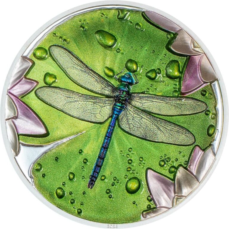 Read more about the article 2024 Palau Lily Pad Dragonfly 1oz Silver Colorized Proof Coin