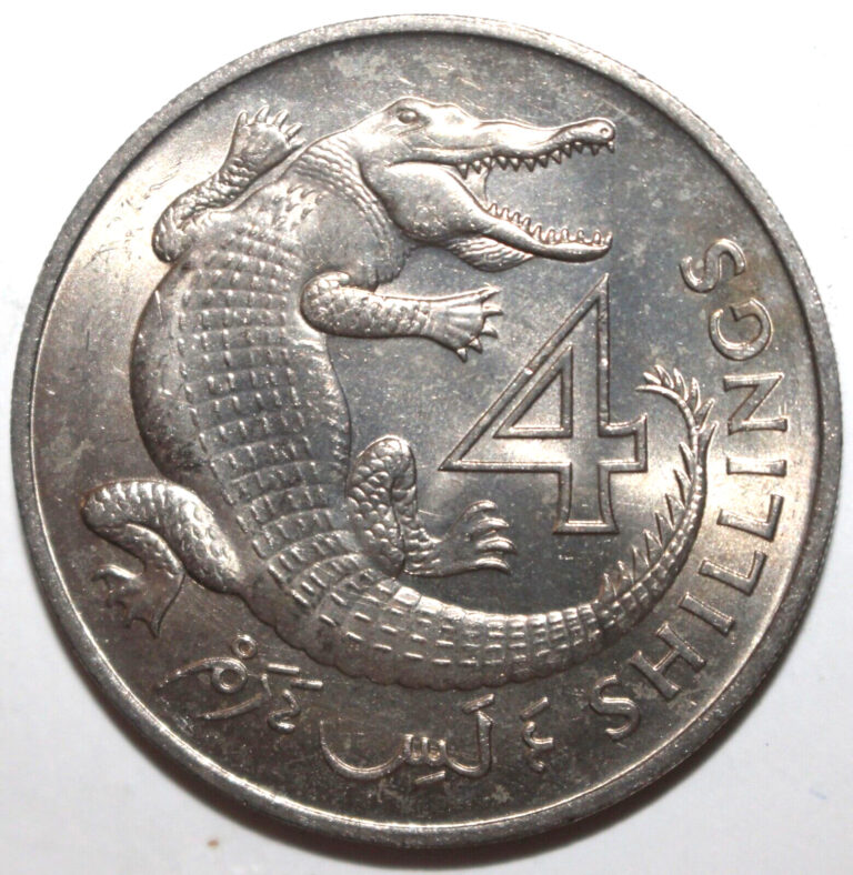 Read more about the article The Gambia 4 Shillings Coin 1966 KM#6 Crocodile British Elizabeth II Africa Four